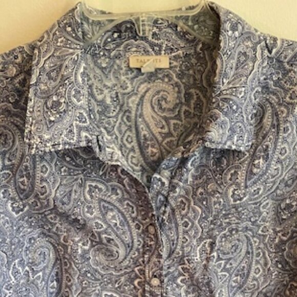 TALBOTS Blue Paisley Long Sleeve Button Front Cotton Shirt - Picture 5 of 15